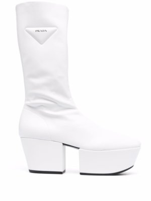 Prada triangle-logo platform boots - White