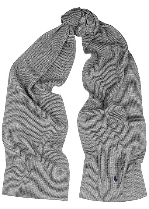 Grey ribbed wool scarf