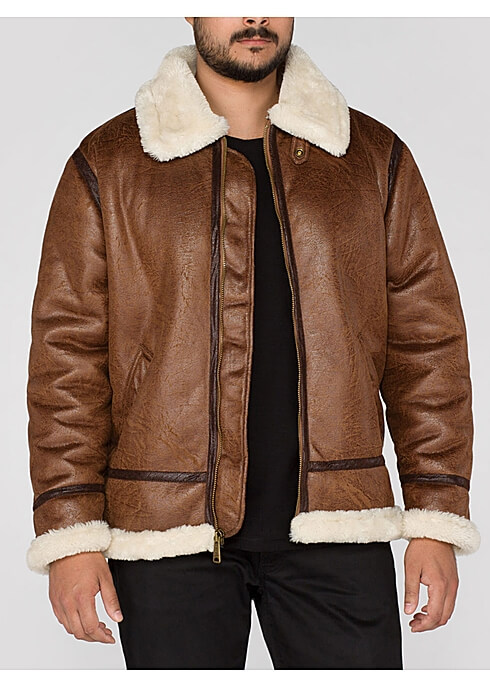 Tan coloured wool lined leather jacket