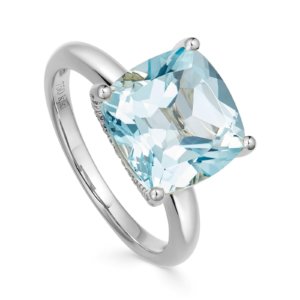 Kiki Cushion 18ct White Gold, Diamond Claw & Blue Topaz Ring - Ring Size L