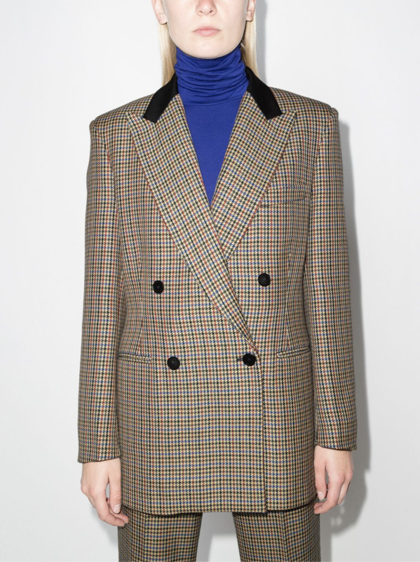 double-breasted houndstooth blazer