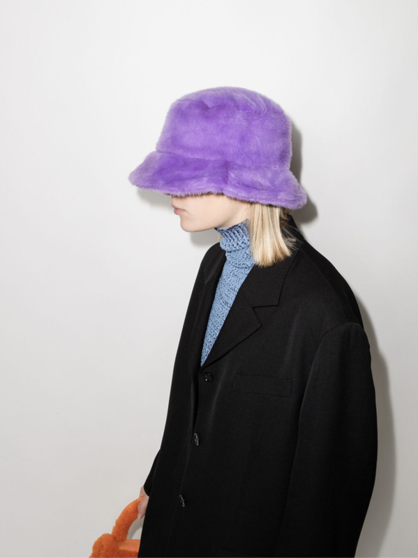purple faux fur bucket hat