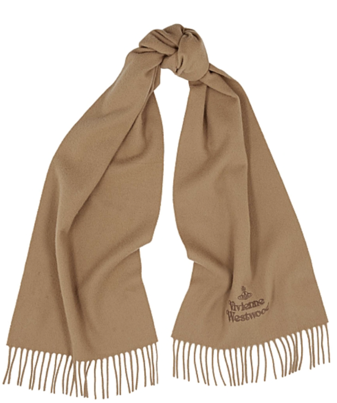 Camel logo-embroidered wool scarf