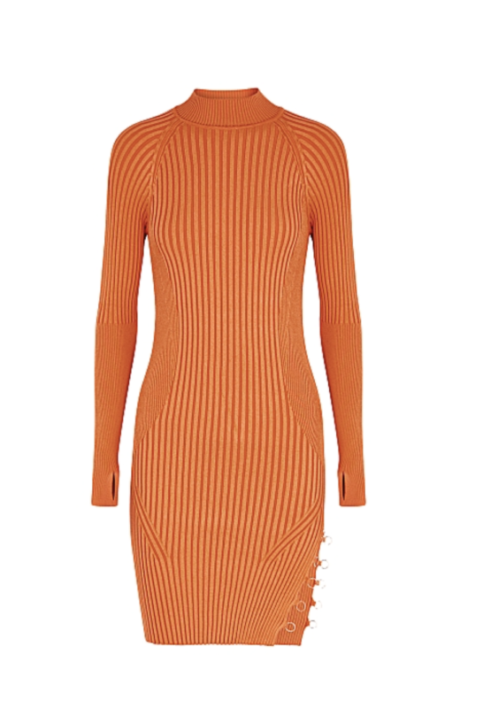 orange ribbed-knit mini dress