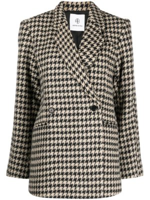 ANINE BING Kaia houndstooth double-breasted blazer - Black