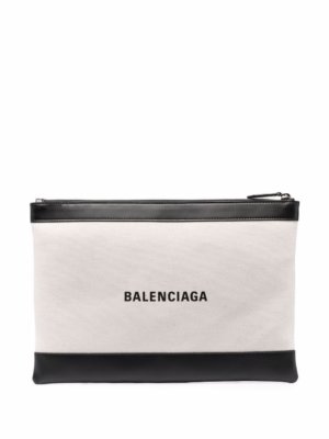 Balenciaga logo-print clutch bag - Neutrals
