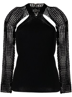 Dion Lee crocheted overlay long-sleeve top - Black