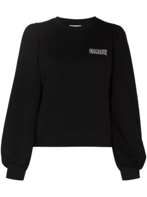 GANNI logo-embroidered cropped sweatshirt - Black