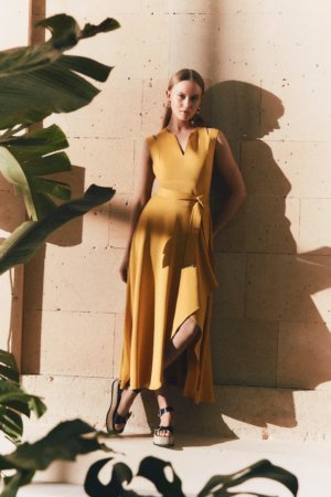 Karen Millen Compact Stretch Viscose Waterfall Dress -, Yellow