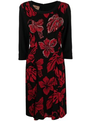 Prada Pre-Owned floral-print beaded shift dress - Black