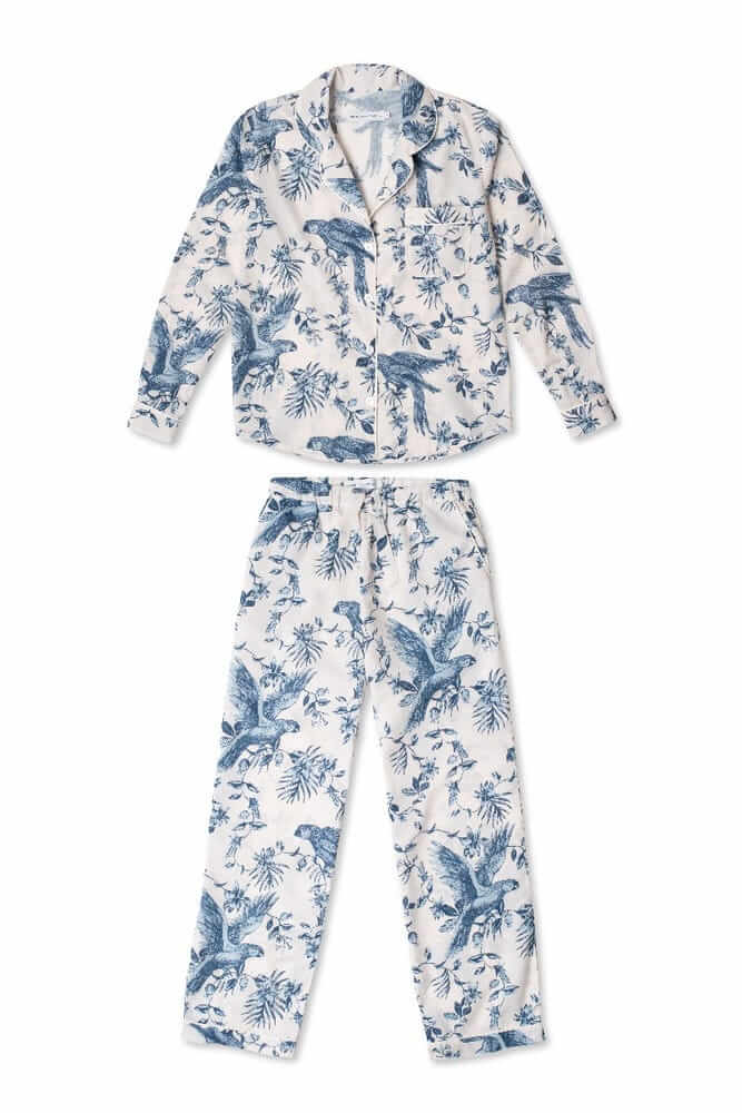 Bromley parrot cream blue long sleeved cotton pyjama set