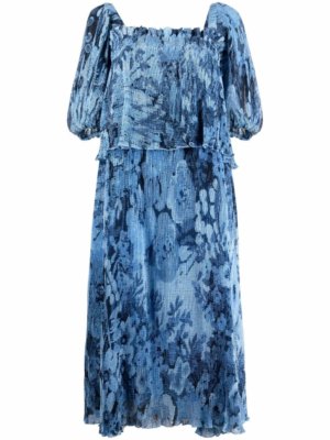 GANNI floral-print tiered dress - Blue