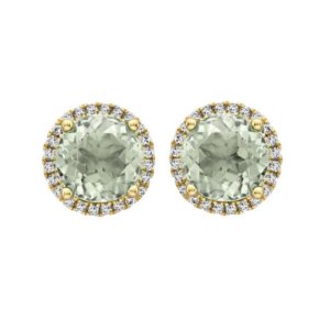18ct Yellow Gold Grace Green Amethyst and Diamond Stud Earrings