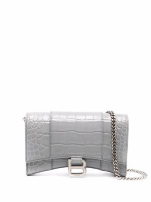 Balenciaga Hourglass crocodile-effect clutch bag - Grey