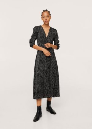 Buttoned printed dress black - Woman - 14 - MANGO
