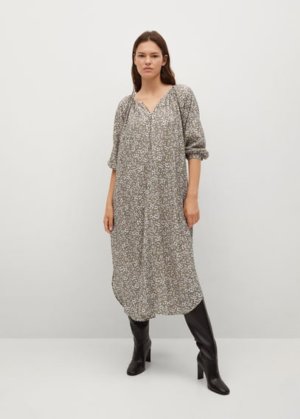 Buttoned printed dress khaki - Woman - 6 - MANGO