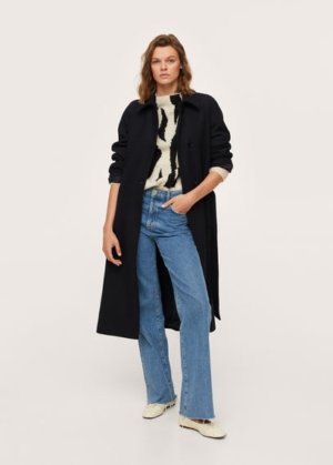 Buttoned wool coat black - Woman - XL - MANGO