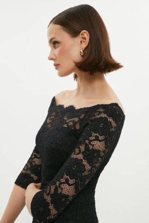 Coast Bardot Lace Midi Dress -, Black