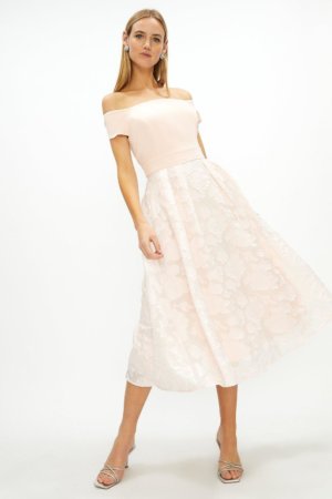 Coast Bardot Neck Embroidered Midi Bridesmaid Dress -, Pink