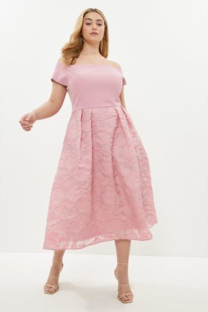 Coast Curve Bardot Neck Embroidered Midi Dress -, Pink
