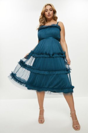 Coast Curve Tiered Ruffle Skirt Midi Dress -, Blue
