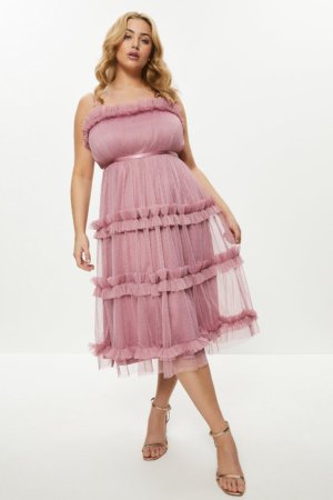 Coast Curve Tiered Ruffle Skirt Midi Dress -, Pink