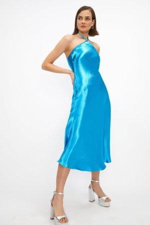 Coast Diamond Halter Satin Midi Dress -, Turquoise