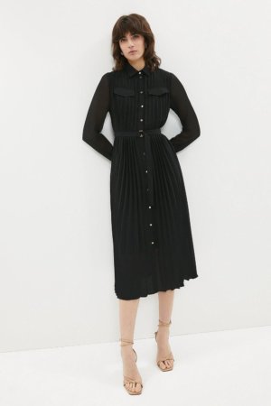 Coast Pleated Midi Shirt Dress -, Black