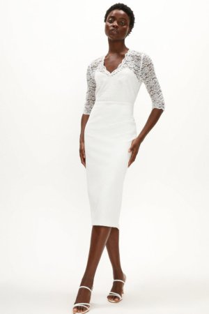 Coast Premium Lace Bodice Midi Dress -, Ivory