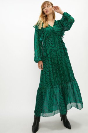 Coast Premium Silk Blend V Neck Midi Dress -, Green