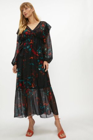 Coast Premium Silk Blend V Neck Midi Dress, Multi
