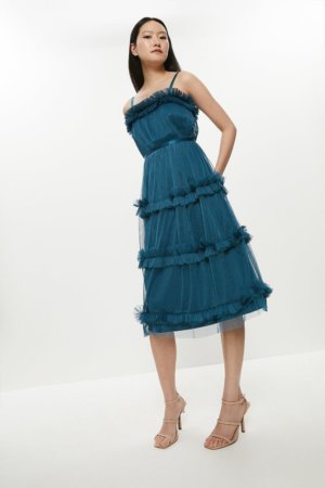 Coast Tiered Ruffle Skirt Midi Dress -, Blue