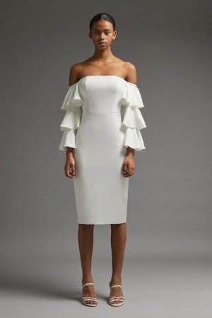 Coast Tiered Statement Sleeve Midi Dress -, White
