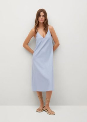 Cotton linen midi dress sky blue - Woman - 12 - MANGO