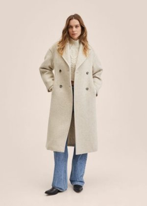 Double-breasted wool coat light/pastel grey - Woman - S - MANGO