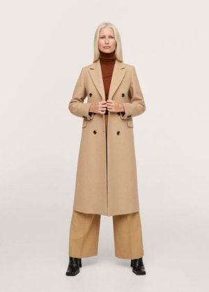Double-breasted wool coat medium brown - Woman - M - MANGO