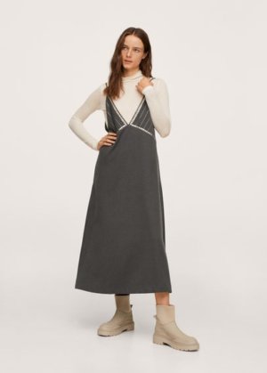 Dress with studded neckline grey - Woman - 10 - MANGO