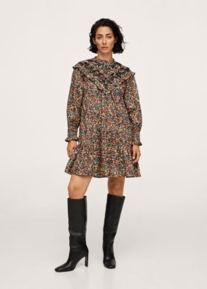 Embroidered printed dress brown - Woman - 14 - MANGO