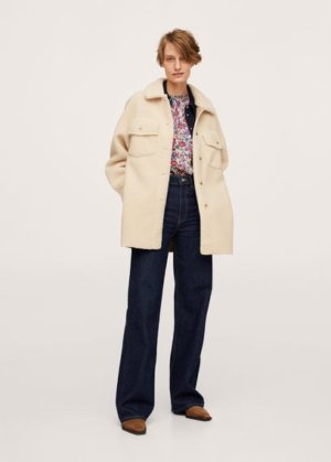 Faux fur pocket jacket ecru - Woman - XXL - MANGO