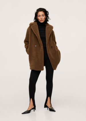 Faux shearling oversized coat brown - Woman - XL - MANGO