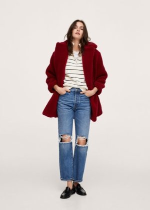 Faux shearling oversized coat red - Woman - M - MANGO