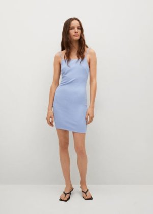 Fitted textured dress sky blue - Woman - 12 - MANGO