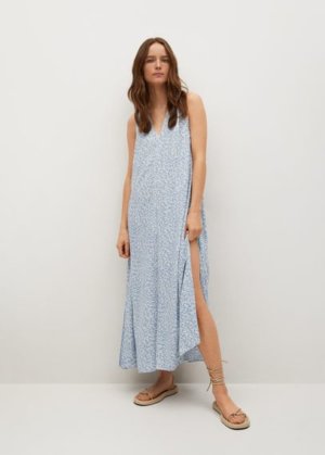 Flowy printed dress blue - Woman - 14 - MANGO