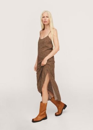 Flowy printed dress brown - Woman - 14 - MANGO