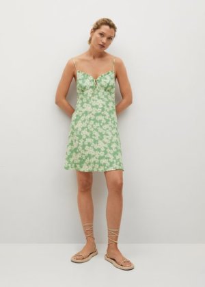 Flowy printed dress green - Woman - 14 - MANGO