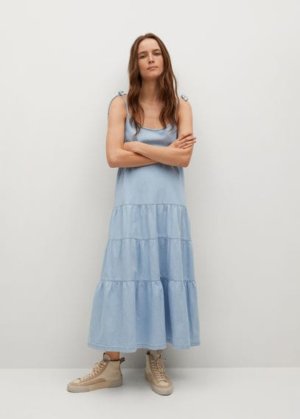 Frill cotton dress medium blue - Woman - 10 - MANGO