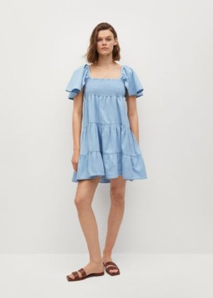 Frill cotton dress medium blue - Woman - 6 - MANGO