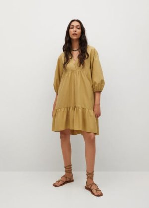 Frill cotton dress ochre - Woman - XS-S - MANGO