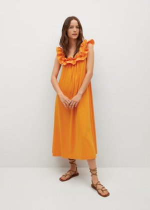 Frill cotton dress orange - Woman - 6 - MANGO