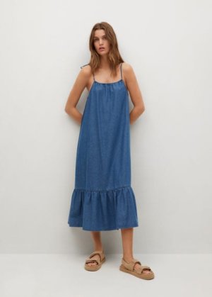 Frilled denim dress medium blue - Woman - 10 - MANGO